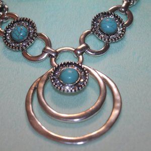 NwtSilver Plated Double circle/Turquoise Necklace